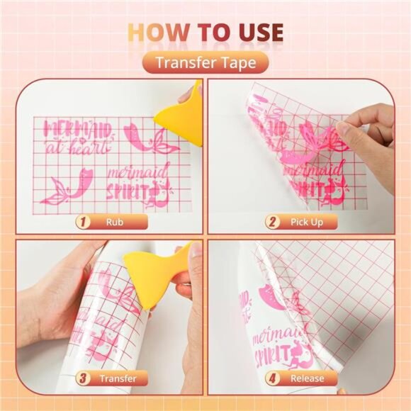 Clear Vinyl Transfer Paper Tape Roll-12 x50 FT w/Alignment Grid Application Tape - Picture 6 of 7